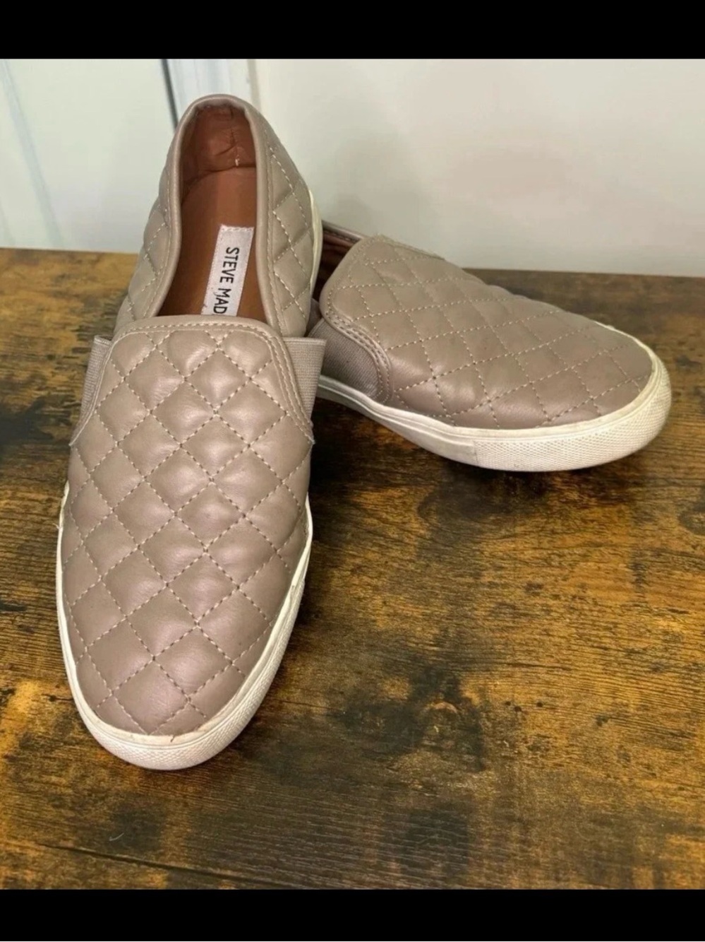 Steve Madden Quilted Beige Slip-On Flats
